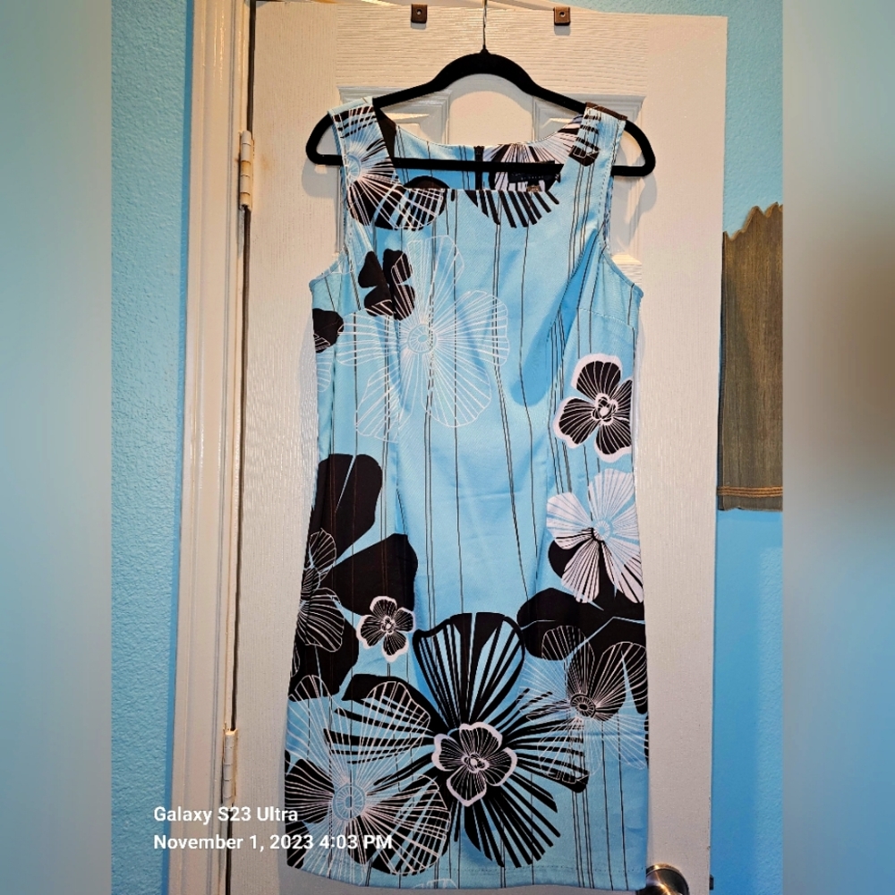Connected Apparel size 12 Tiffany blue/brown/white dress